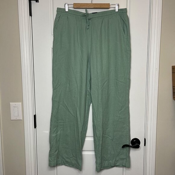 GAP Wide Leg Pants Women's Large Green Pull On Style Linen Rayon Blend Relaxed - Picture 2 of 10